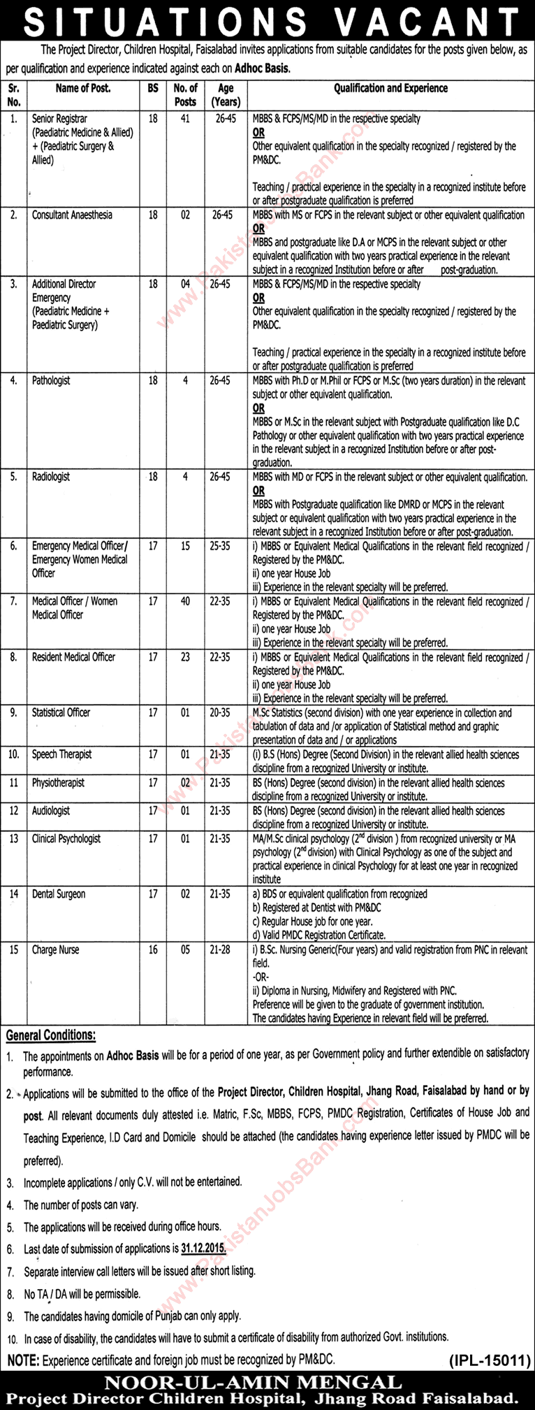 children-s-hospital-faisalabad-jobs-2015-december-medical-officers